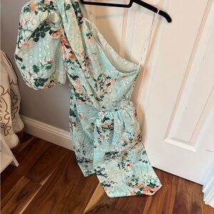 Elliatt One Shoulder Floral Dress - Mint and Peach